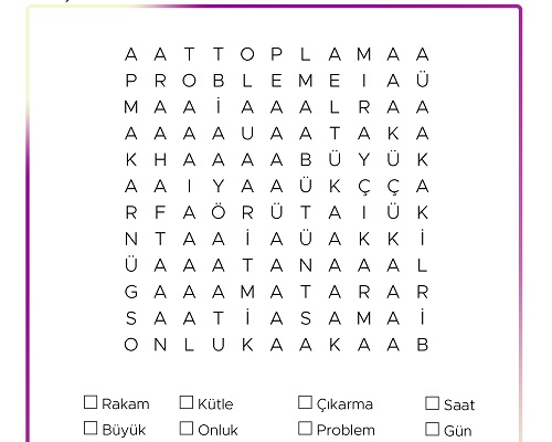 Matematik Terimleri Bulmacası - Genel Terimler 1 - Seviye 1