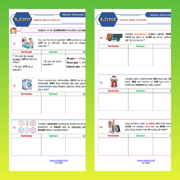 4. Sınıf Matematik - Toplama İşlemi Problemleri Etkinliği