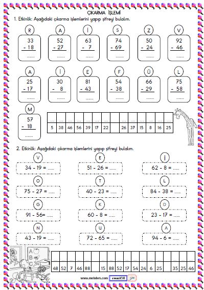 2. Sınıf Matematik Çıkarma İşlemi Etkinliği 1 ( Onluk Bozarak )