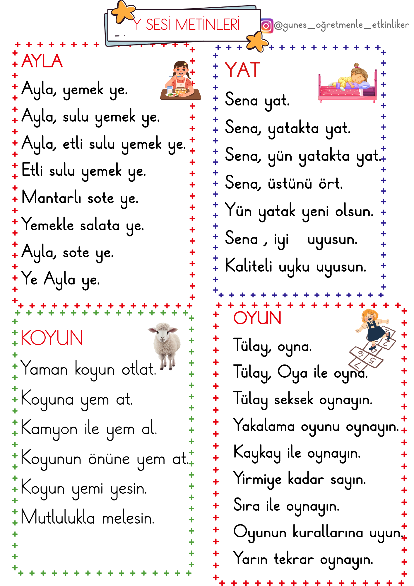 1.Sınıf Y Sesi Metinleri