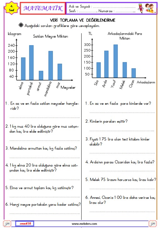 4. Sınıf Matematik Veri Toplama ve Değerlendirme Etkinliği 15