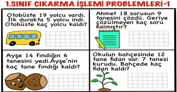 1.Sınıf Matematik Çıkarma İşlemi İle İlgili Problemler