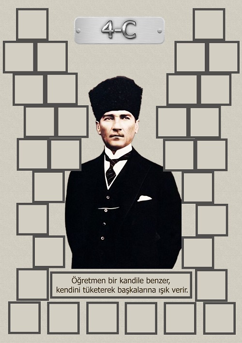 Model 15, 4C şubesi için Atatürk temalı, fotoğraf eklemeli kapı süslemesi - 32 öğrencilik