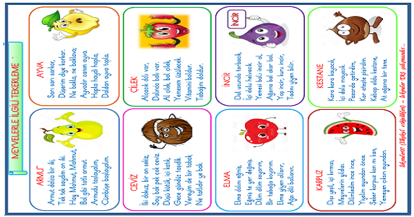 1. Sınıf Türkçe Tekerlemeler (Meyveler)