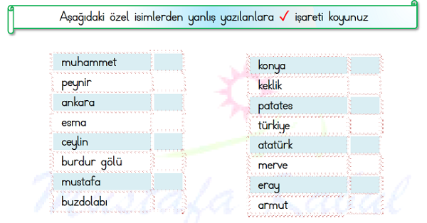 1.Sınıf Türkçe Özel İsimler ve Kesme İşareti-1