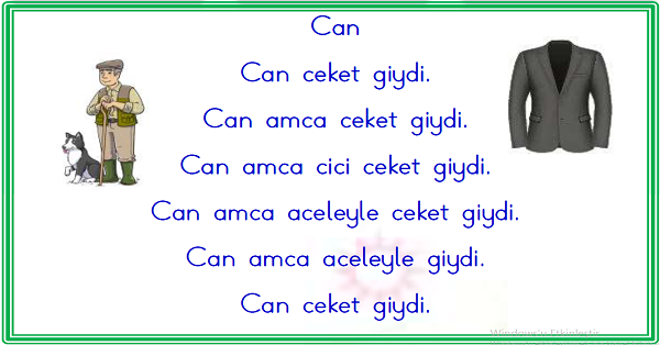 1.Sınıf İlk Okuma Yazma (C-c) Karesel Okuma Metinleri