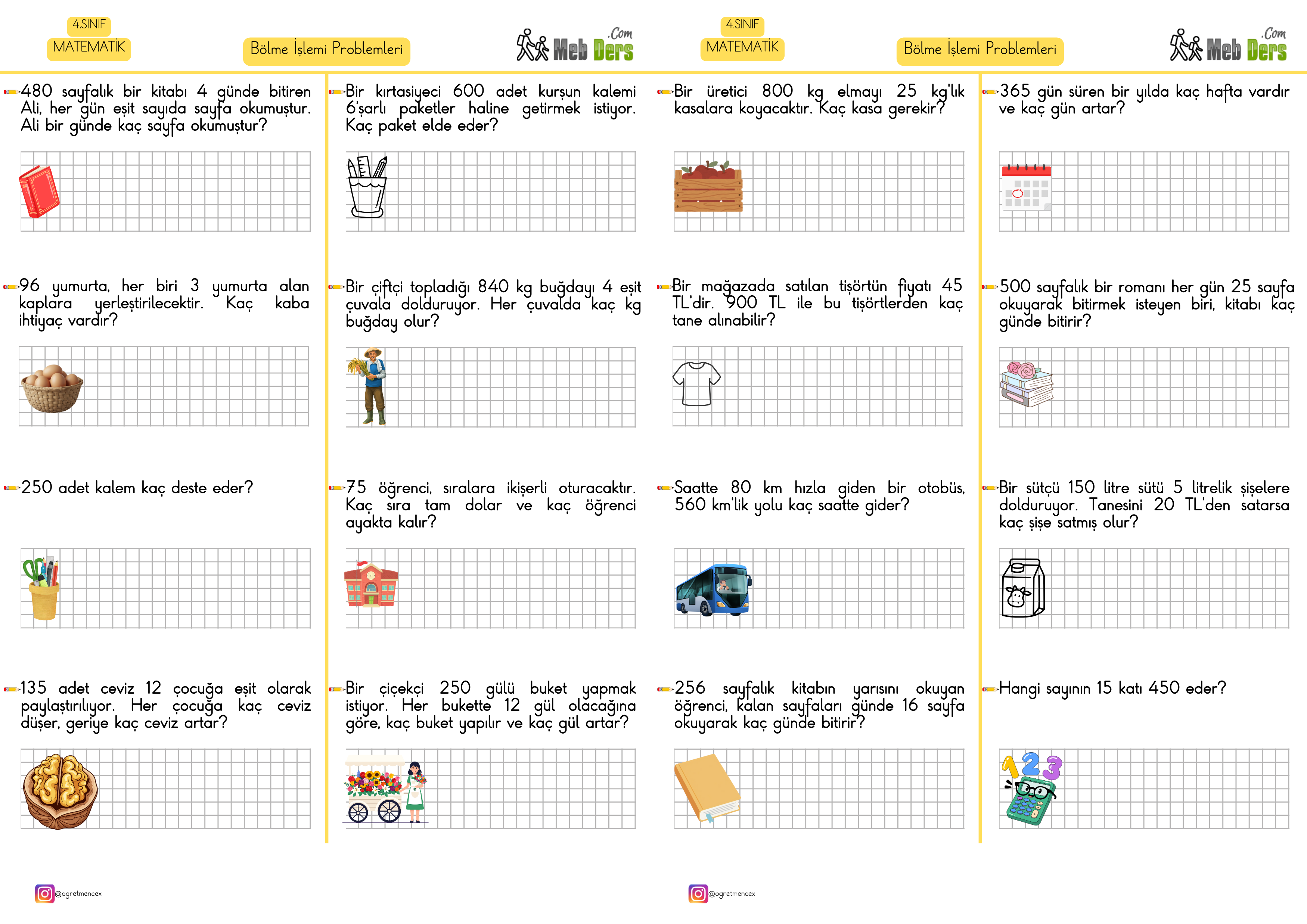 4. Sınıf Matematik Bölme Problemleri (2 Sayfa)