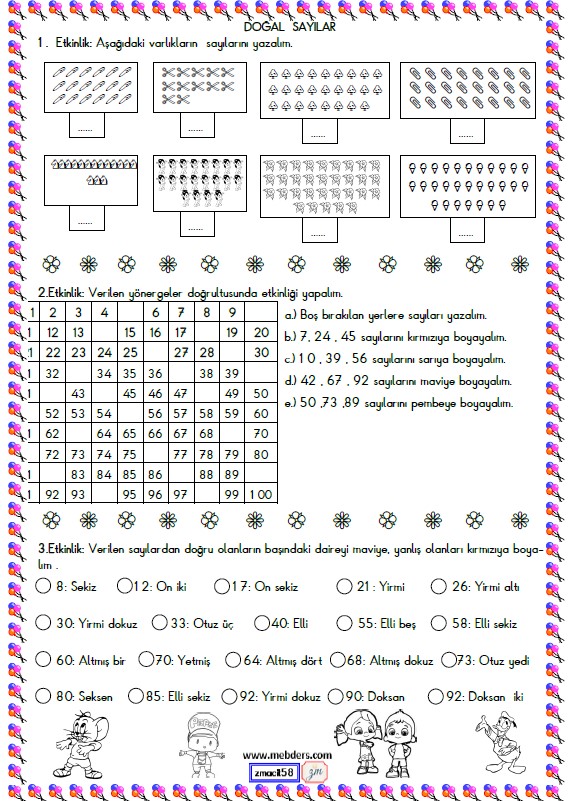 2. Sınıf Matematik Sayıları Okuma ve Yazma  Etkinliği 5