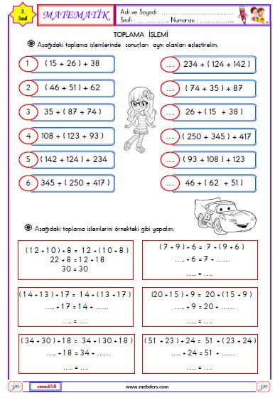 3. Sınıf Matematik Toplama İşlemi Etkinliği 3