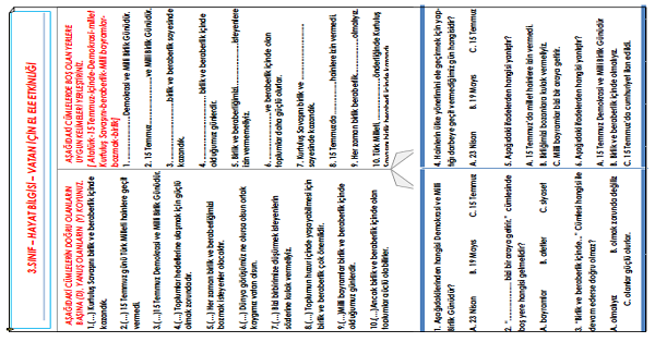 3.Sınıf - Hayat Bilgisi Vatan İçin El Ele  Etkinliği