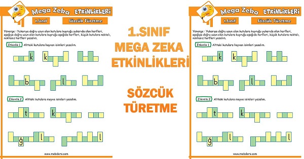 1.Sınıf Mega Zeka Etkinliği - Sözcük Türetme