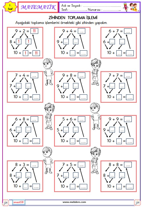 1. Sınıf Matematik Zihinden Toplama İşlemi Etkinliği 2