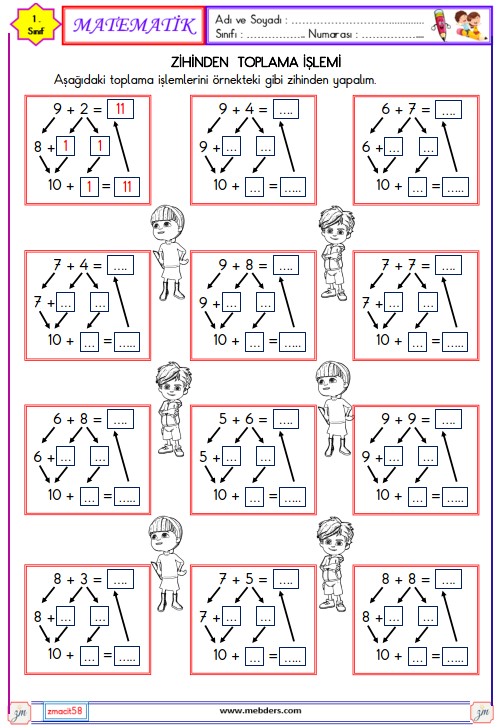 1. Sınıf Matematik Zihinden Toplama İşlemi Etkinliği 2