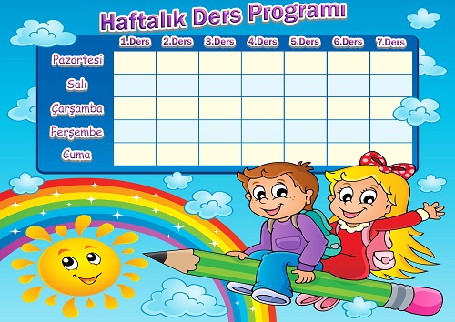 Kaleme binmiş sevimli çocuklarla haftalık ders programı şablonu