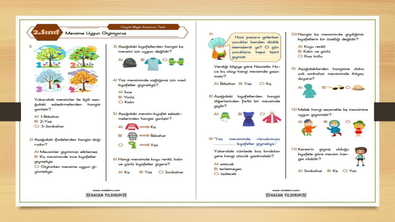 2.Sınıf Hayat Bilgisi Mevsime Uygun Giyiniyoruz Testi