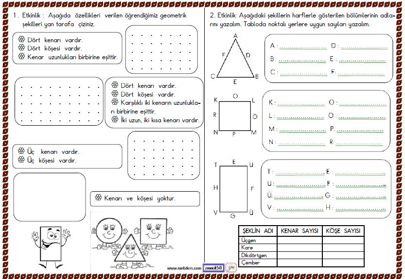 2. Sınıf  Geometrik Şekiller  Etkinliği 3