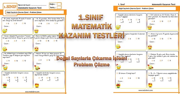 1.Sınıf Matematik Kazanım Testi - Çıkarma Problemleri