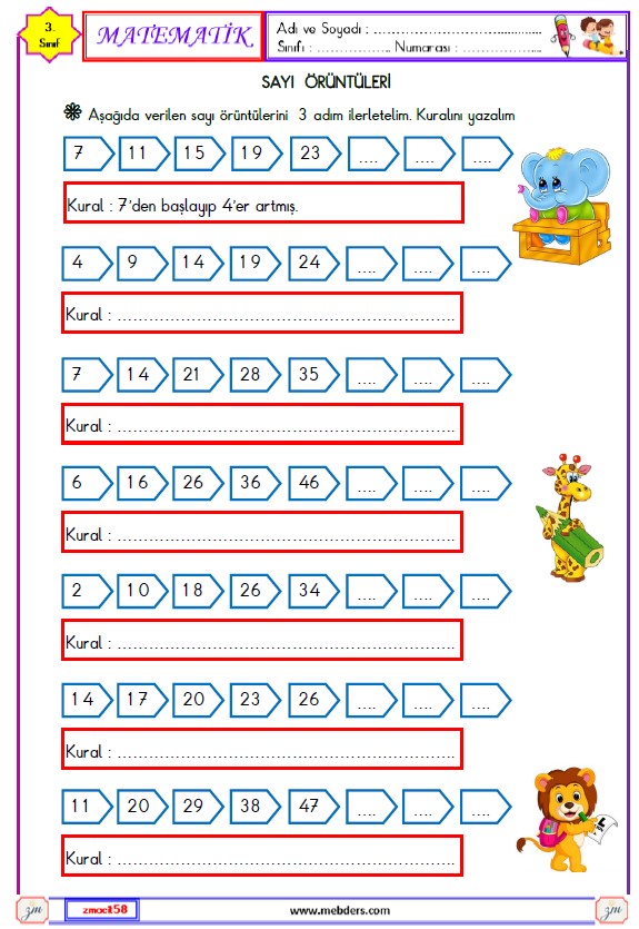 3. Sınıf Matematik Sayı Örüntüleri Etkinliği 1