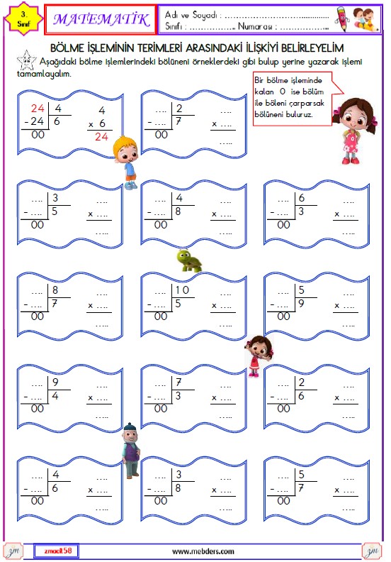 3. Sınıf Matematik Bölüneni Bulma Etkinliği 1