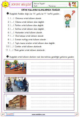 3. Sınıf Hayat Bilgisi Ortak Kullanım Alanlarında Temizlik Etkinliği