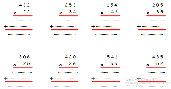 4.Sınıf Matematik Çarpma İşlemi Alıştırmalar-1