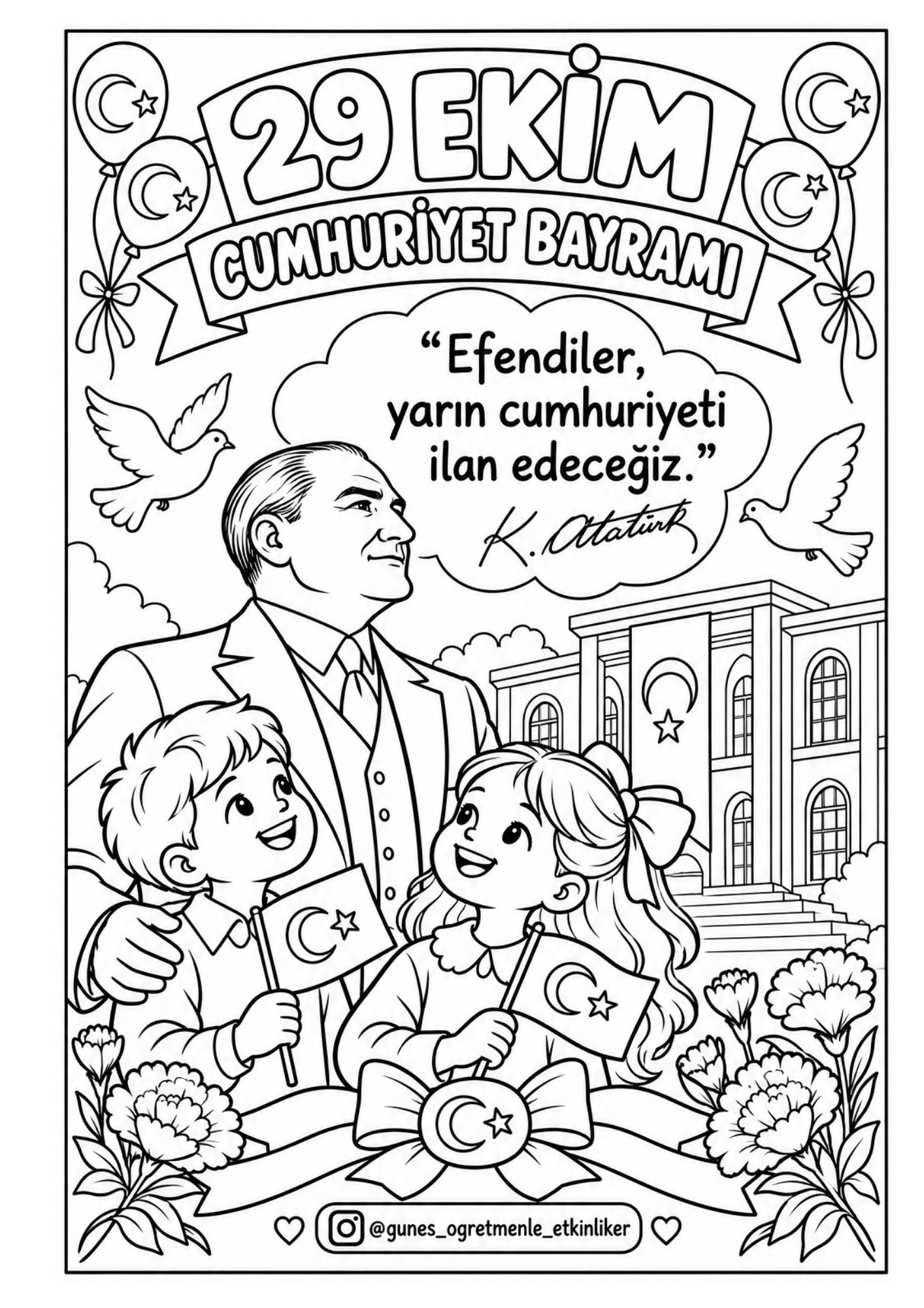 Cumhuriyet Bayramı Boyama Sayfaları