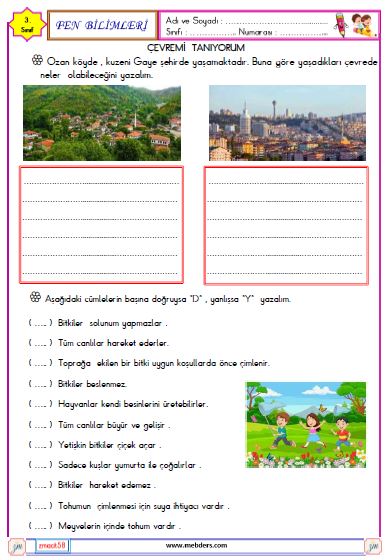 3. Sınıf Fen Bilimleri Çevremi Tanıyorum Etkinliği