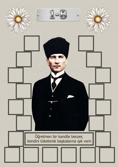 Model 15, 1B şubesi için Atatürk temalı, fotoğraf eklemeli kapı süslemesi - 20 öğrencilik