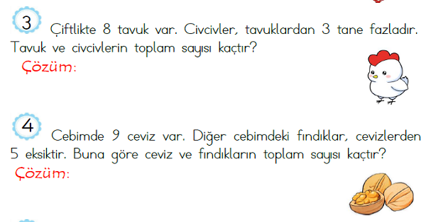 1.Sınıf Matematik Toplama ve Çıkarma İşlemi Problemleri 3