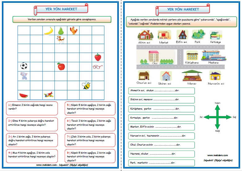 2.Sınıf Matematik Yer Yön Hareket Etkinlik Çalışması