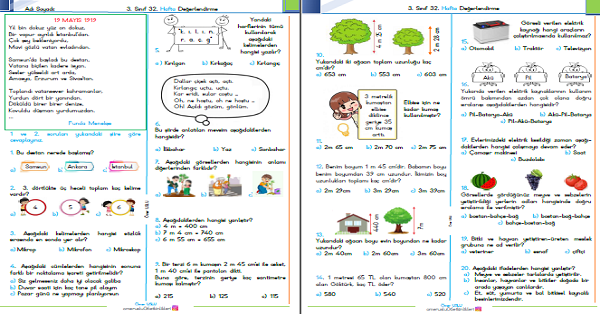 3. Sınıf Haftalık Kazanım Değerlendirme Testi 32. Hafta (11-15 Mayıs)