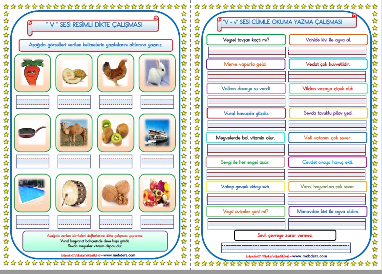 1.Sınıf V-v Sesi Çalışmaları   (12  Sayfa)