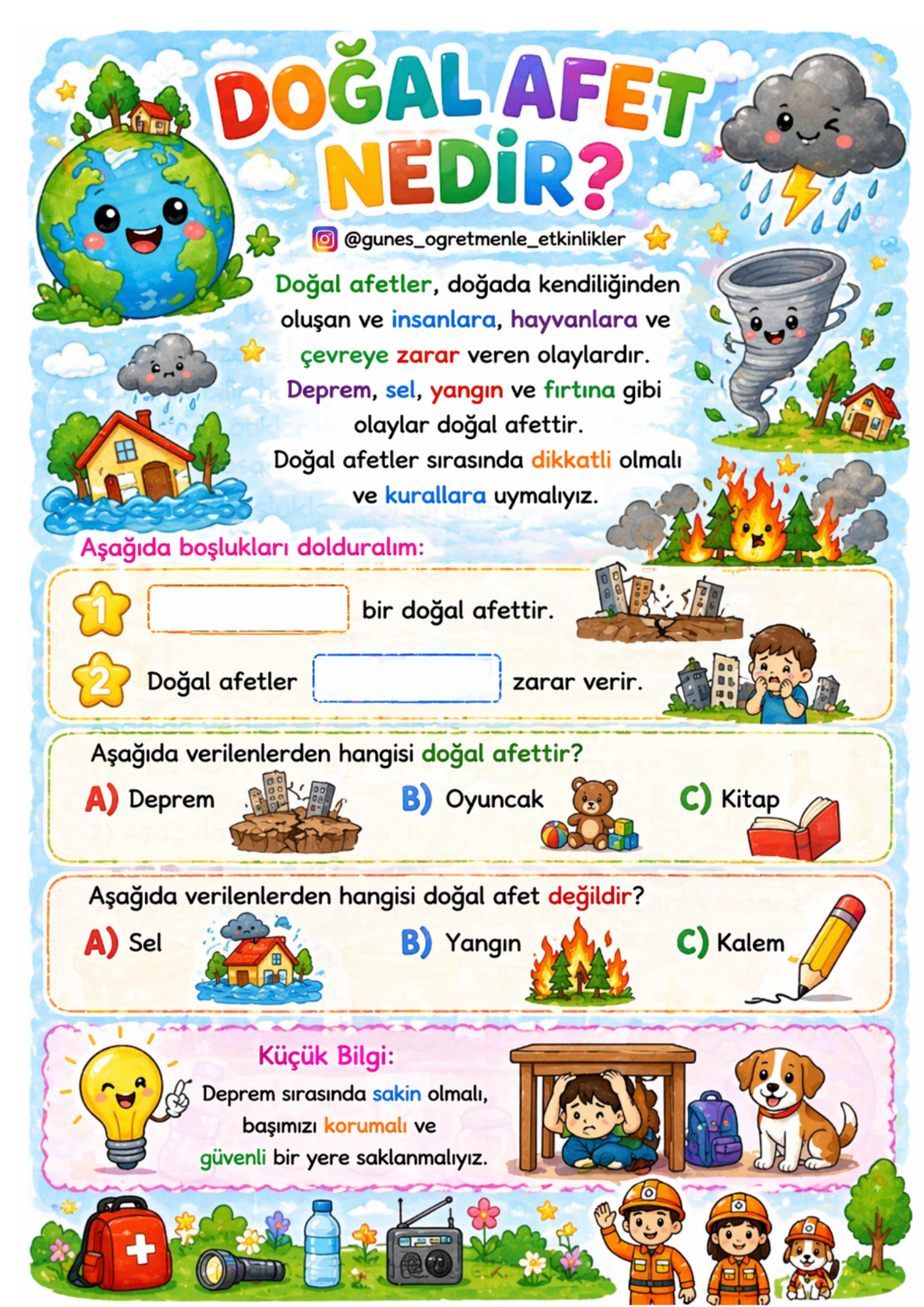 1.Sınıf Hayat Bilgisi Doğal Afetler