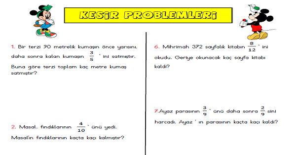 4.Sınıf Matematik Kesir Problemleri