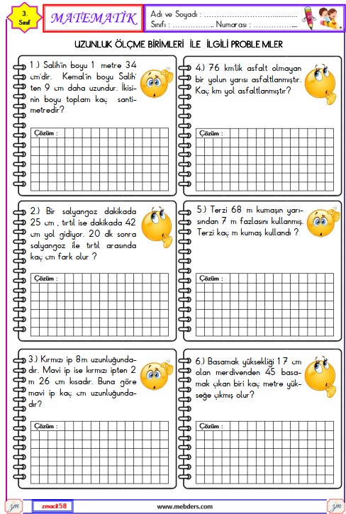 3. Sınıf Matematik Uzunluk Ölçme İle İlgili Problemler Etkinliği 6