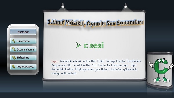 1.Sınıf İlkokuma Müzikli, Animasyonlu c Sesi Sunusu