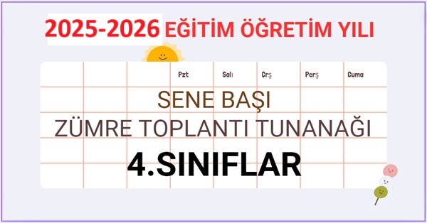 2025-2026 Eğitim Öğretim Yılı 4.Sınıflar Sene Başı Zümre Öğretmenler Kurulu Toplantı Tutanağı