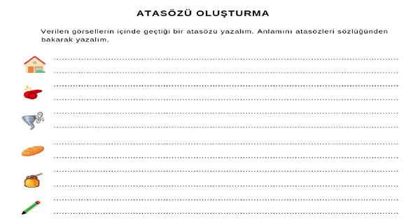 4. Sınıf Türkçe Görsellere Göre Atasözü Yazma Etkinliği