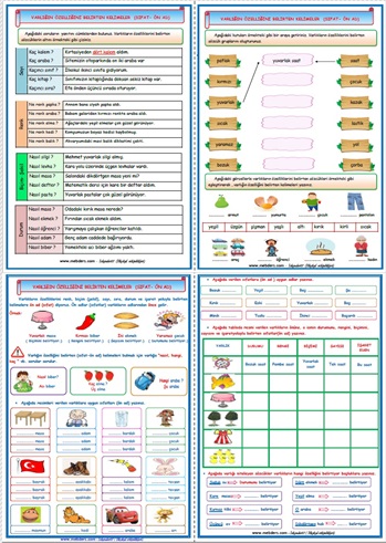 2.Sınıf Türkçe Dersi Varlığın Özelliğini Belirten Kelimeler  (Ön adlar - Sıfatlar) 4 Sayfa