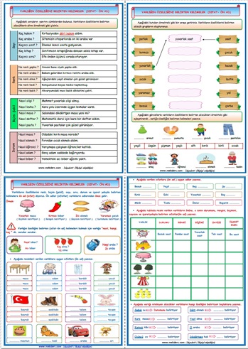 2.Sınıf Türkçe Dersi Varlığın Özelliğini Belirten Kelimeler  (Ön adlar - Sıfatlar) 4 Sayfa