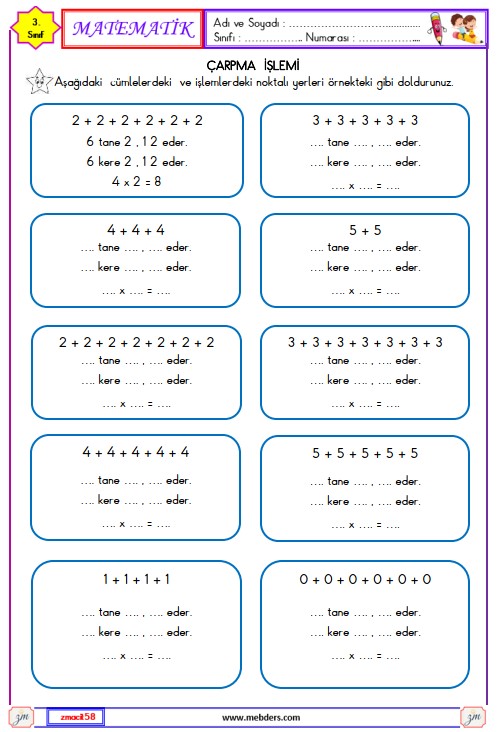 3. Sınıf Matematik Çarpma İşlemi Etkinliği 2