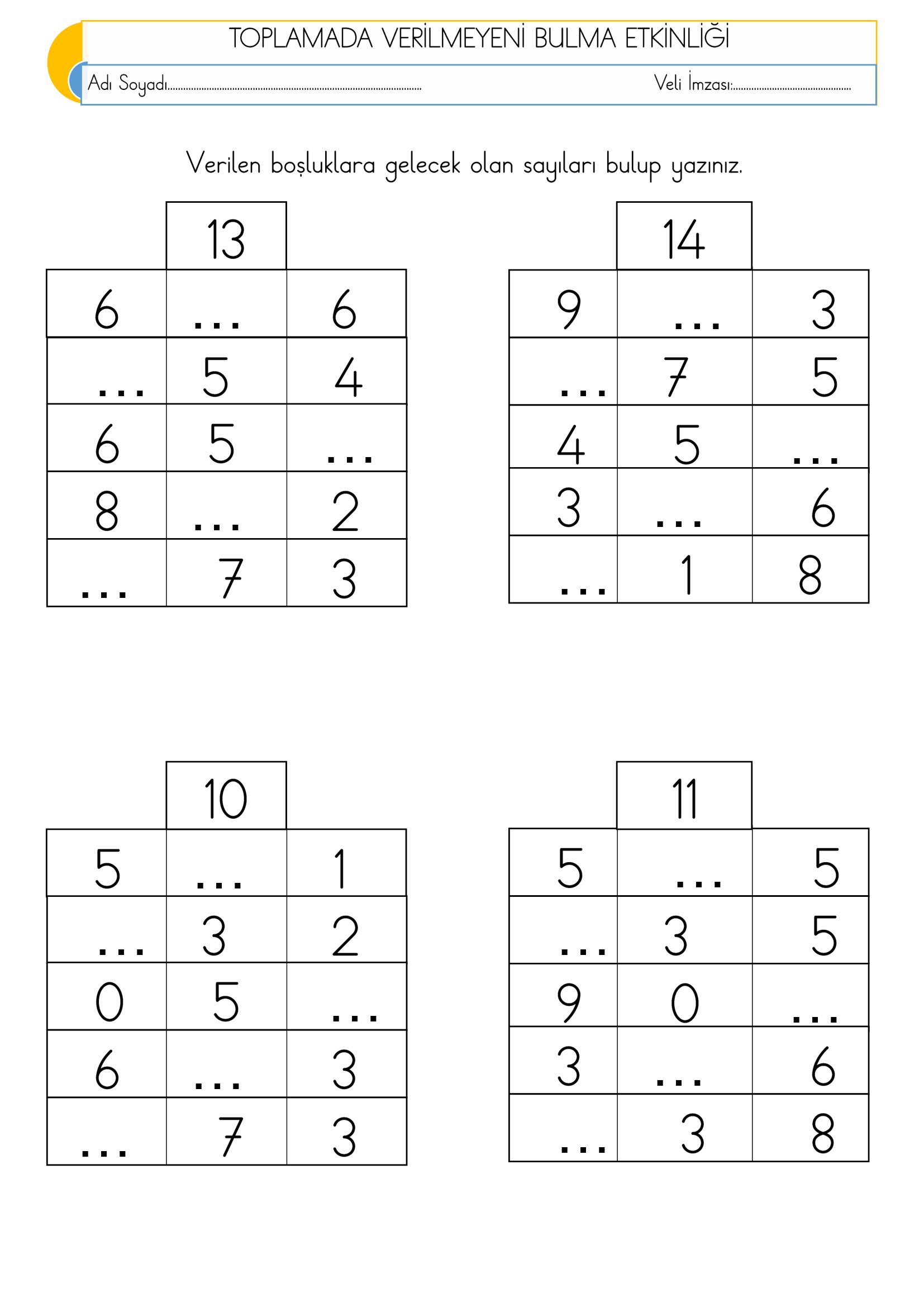 1.Sınıf Matematik Toplamada Verilmeyeni Bulma Etkinliğiii-2