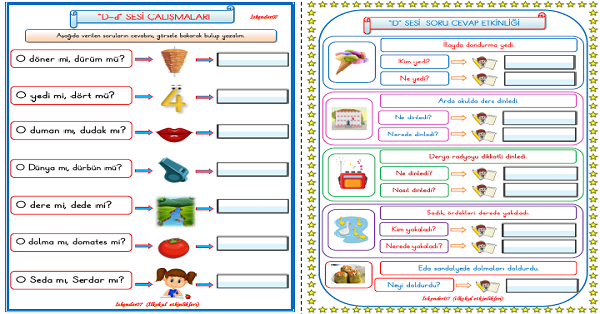 1. Sınıf İlk Okuma Yazma D-d Sesi Soru Cevap ve Mi-Mu Etkinliği