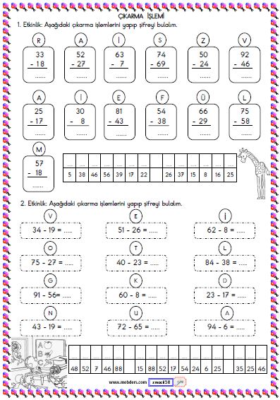 2. Sınıf Matematik Onluk Bozarak Çıkarma İşlemi Etkinliği 1