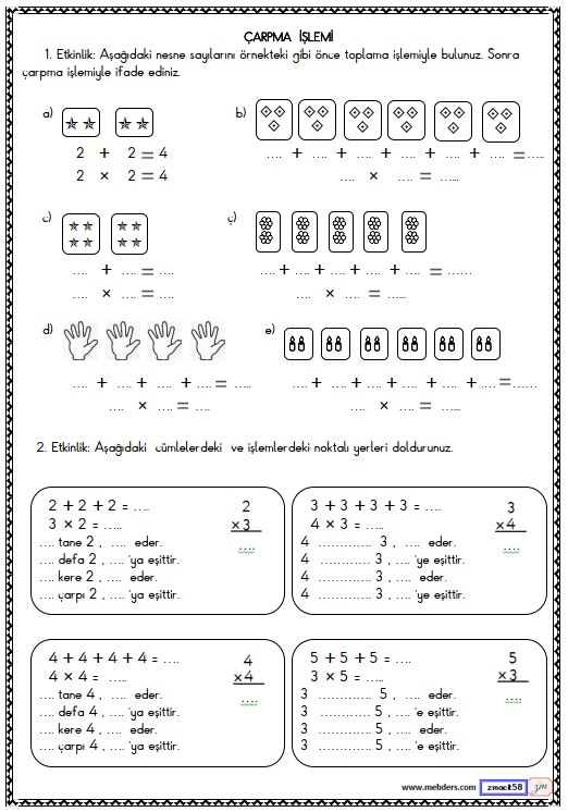 2. Sınıf Matematik Çarpma İşlemi Etkinliği 2