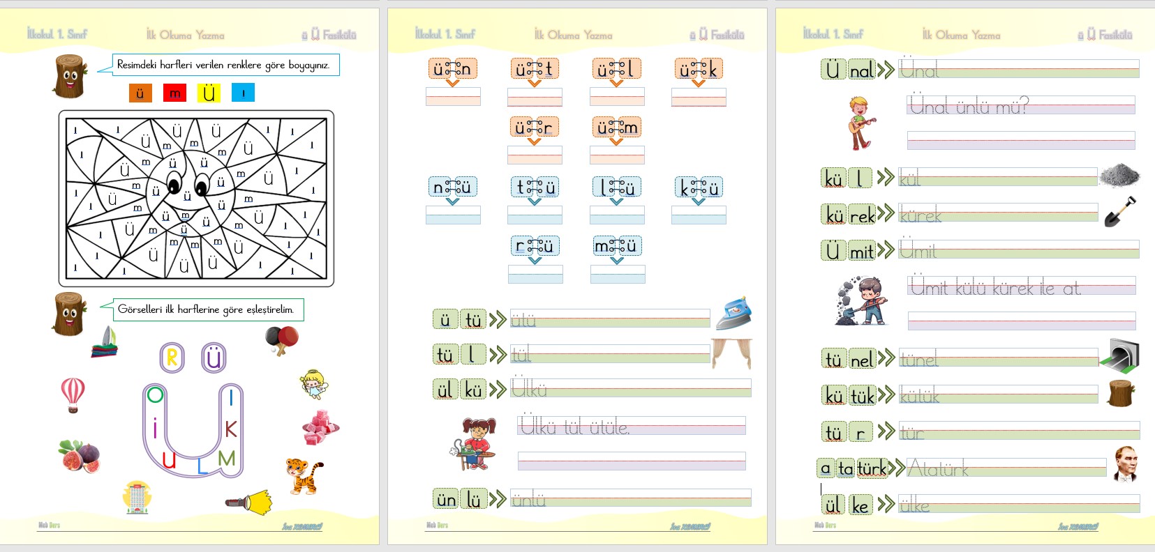 1. Sınıf İlk Okuma Yazma Ü Sesi FASİKÜLÜ 11 sayfa