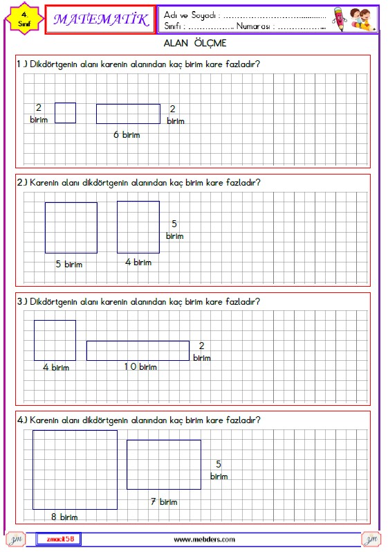 4. Sınıf Matematik Alan Ölçme Etkinliği 8