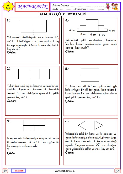 4. Sınıf Matematik Çevre ile İlgili Problemler Ettkinliği 6