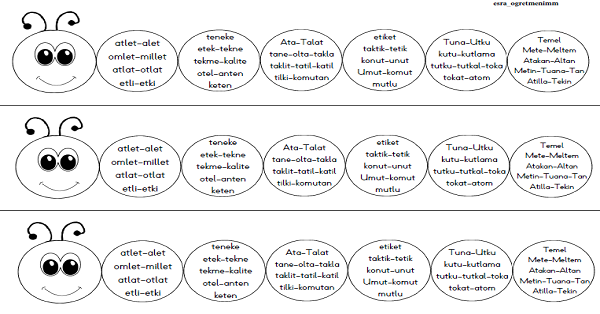 1.Sınıf İlk Okuma Yazma (T-t Sesi) Kelimeleri Tırtıl Etkinliği