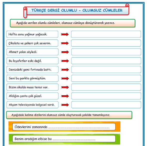 2.Sınıf Türkçe Dersi Olumlu ve Olumsuz Cümleler